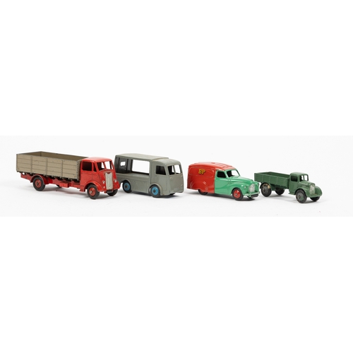 307 - 10 Dinky Toys. Leyland Octopus tanker, ESSO. Guy open back truck, red and fawn. Streamlined Fire Eng... 