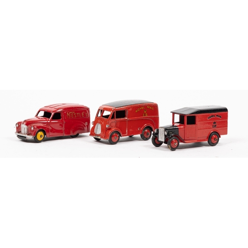 308 - 9 Dinky Toys. British Railways Hindle Smart Helecs in maroon. Bedford Wagon in green. Bedford Van, K... 