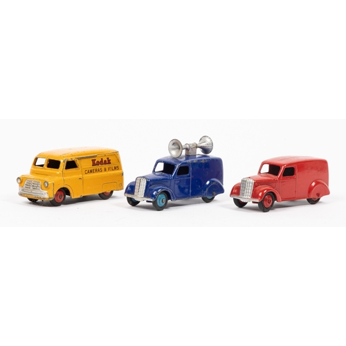 308 - 9 Dinky Toys. British Railways Hindle Smart Helecs in maroon. Bedford Wagon in green. Bedford Van, K... 