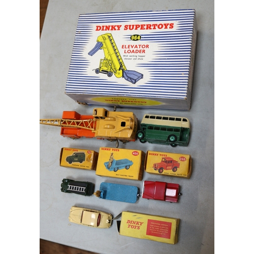 310 - 7 Dinky Toys. 5 boxed, Telephone Service Van (261), Jaguar 3.4 Saloon (195) in cream. BEV Electric T... 