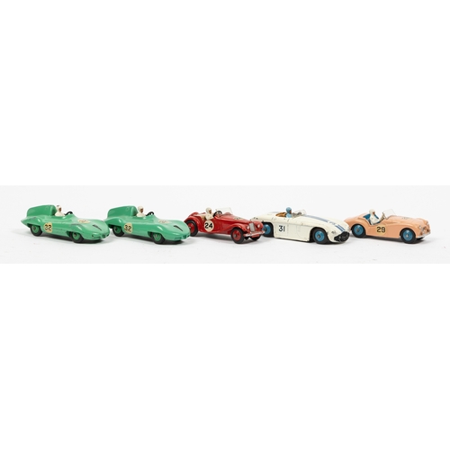 311 - 7 Dinky Toys. Jaguar Type D Racing Car (238) in turquoise with mid blue wheels. Mercedes-Benz Racing... 