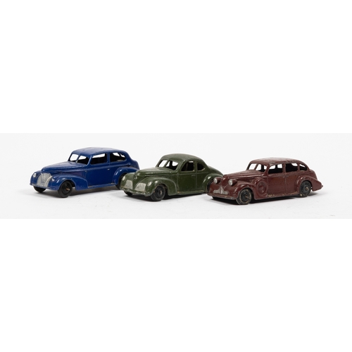 322 - 3 Dinky Toys 39 Series Cars. An Oldsmobile Sedan in bright blue. Buick Viceroy in maroon and a Stude... 