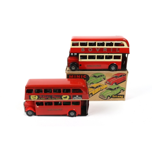 353 - 2 Tri-ang Minic Double Deck Buses. One a clockwork Route 177 example in red and cream London Transpo... 