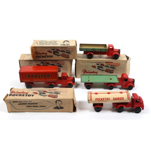 369 - 4 Wells Brimtoy pocket toy commercial vehicles, Mechanical Long Wheel base truck, dairy truck with B... 