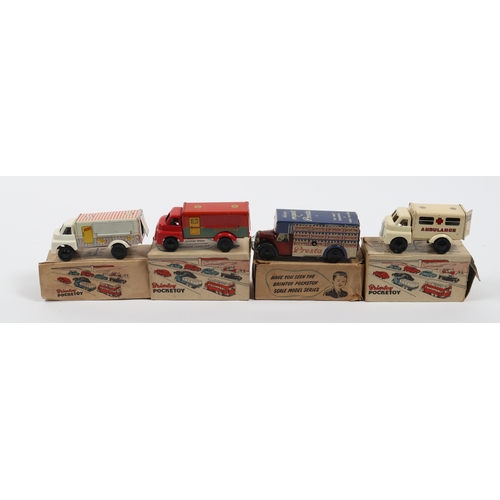 370 - 4 Wells Brimtoy Pocket toys Vehicles. Presta Removals van, Ambulance, ice cream van with opening sid... 