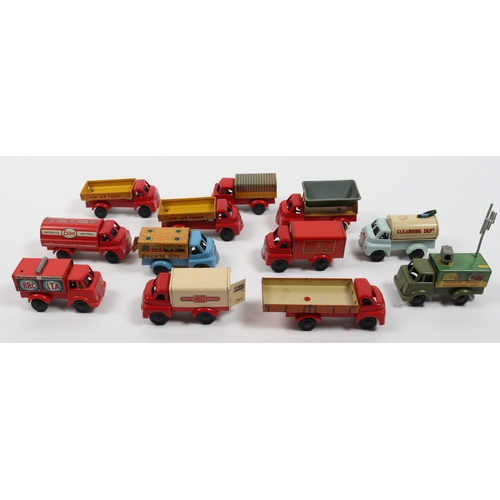 371 - 12 Wells Brimtoy  mechanical Pocketoys, mainly Bedford cabs, Includes Esso tanker, builder & decorat... 