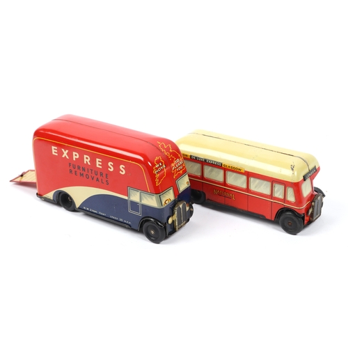 387 - 2 CHAD VALLEY tinplate toys. removals van 