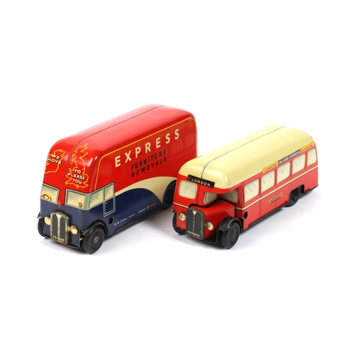 387 - 2 CHAD VALLEY tinplate toys. removals van 