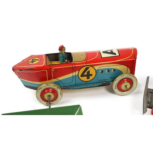 390 - 5 tinplate vehicles by various manufactures. ALTIN TURKMALI  racing car with wind up motor operated ... 