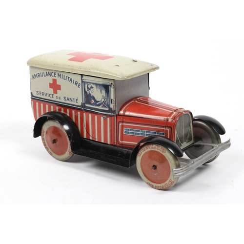 393 - An early 20th century Made in France Tinplate clockwork Peugeot 201 Military Ambulance. Has an openi... 