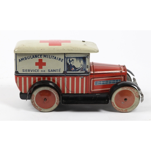 393 - An early 20th century Made in France Tinplate clockwork Peugeot 201 Military Ambulance. Has an openi... 