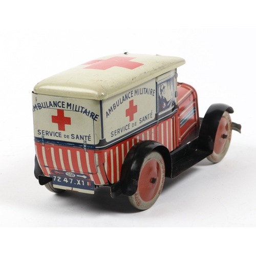 393 - An early 20th century Made in France Tinplate clockwork Peugeot 201 Military Ambulance. Has an openi... 