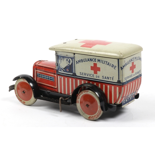 393 - An early 20th century Made in France Tinplate clockwork Peugeot 201 Military Ambulance. Has an openi... 