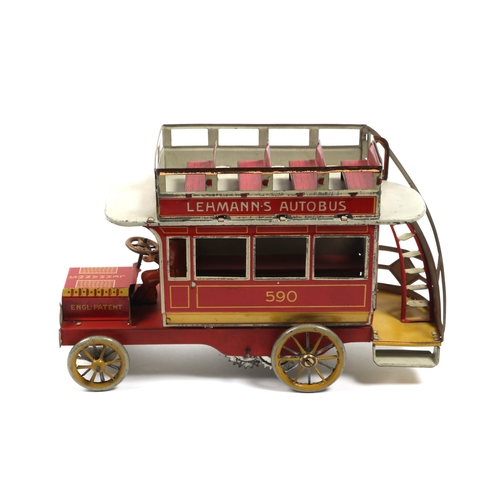 406 - A rare LEHMANN Autobus, made in Germany in the early 1900s. finished in red, and white with yellow, ... 