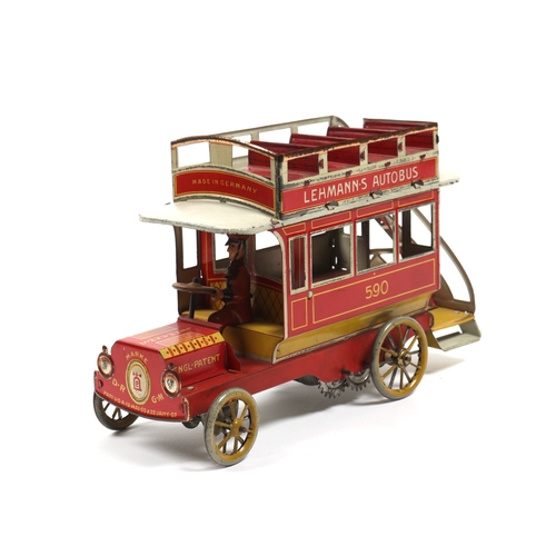 406 - A rare LEHMANN Autobus, made in Germany in the early 1900s. finished in red, and white with yellow, ... 