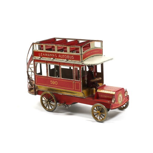 406 - A rare LEHMANN Autobus, made in Germany in the early 1900s. finished in red, and white with yellow, ... 