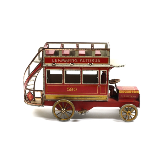 406 - A rare LEHMANN Autobus, made in Germany in the early 1900s. finished in red, and white with yellow, ... 