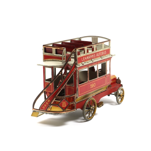 406 - A rare LEHMANN Autobus, made in Germany in the early 1900s. finished in red, and white with yellow, ... 