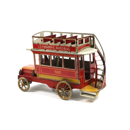 406 - A rare LEHMANN Autobus, made in Germany in the early 1900s. finished in red, and white with yellow, ... 