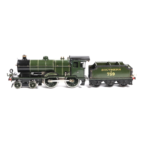 66 - A Hornby O Gauge clockwork No.2C Southern Railways 4-4-0 Tender Locomotive. Finished in white lined ... 