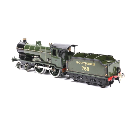 66 - A Hornby O Gauge clockwork No.2C Southern Railways 4-4-0 Tender Locomotive. Finished in white lined ... 