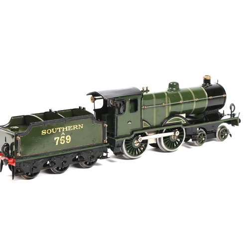 66 - A Hornby O Gauge clockwork No.2C Southern Railways 4-4-0 Tender Locomotive. Finished in white lined ... 