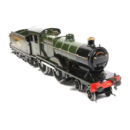 66 - A Hornby O Gauge clockwork No.2C Southern Railways 4-4-0 Tender Locomotive. Finished in white lined ... 