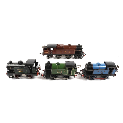 68 - 4 Hornby O Gauge Clockwork Locomotives. A 4-4-2 LMS Tank Loco, RN2180, in lined maroon livery. 3x 0-... 