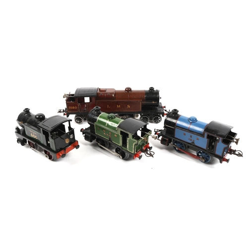 68 - 4 Hornby O Gauge Clockwork Locomotives. A 4-4-2 LMS Tank Loco, RN2180, in lined maroon livery. 3x 0-... 