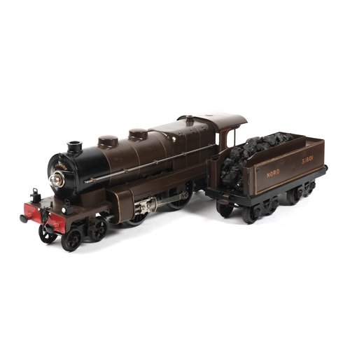 71 - A well restored French Hornby 3 rail electric 4-4-2 Tender Locomotive 31801, in dark brown gold line... 