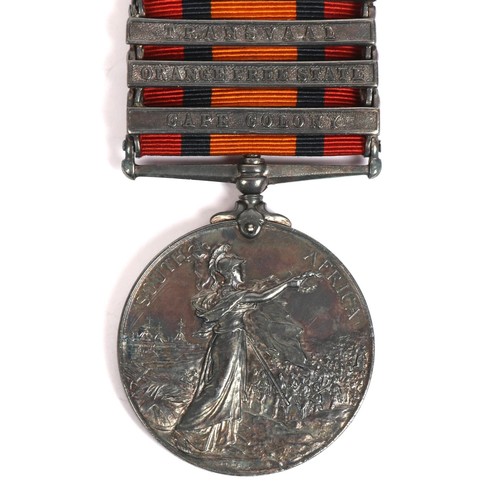 27 - QSA 4 clasps: CC, OFS, Trans, SA02 (impressed 5086 Pte W Wilson, 1st Rl. Dragoons), GVF, with a dark... 