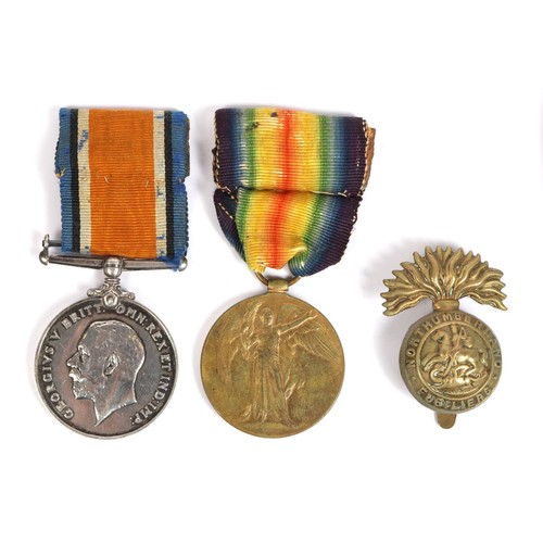 44 - Pair: BWM, Victory (45107 Pte H C Sims North'd Fus), VF/NVF with cap badge; Pair: BWM, Victory (GS 8... 