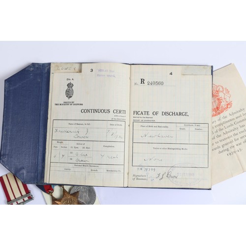 48 - N.G.S 1909, 1 clasp Palestine 1945-48 (D/JX 356705 J F Nuttall, Tel RN) VF. Three: 1939-45 star, Atl... 