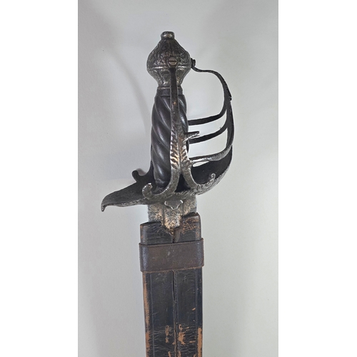 643 - A basket hilted Mortuary' broadsword c. 1650-60, broad double edge blade 82cms cut with a pair of sh... 