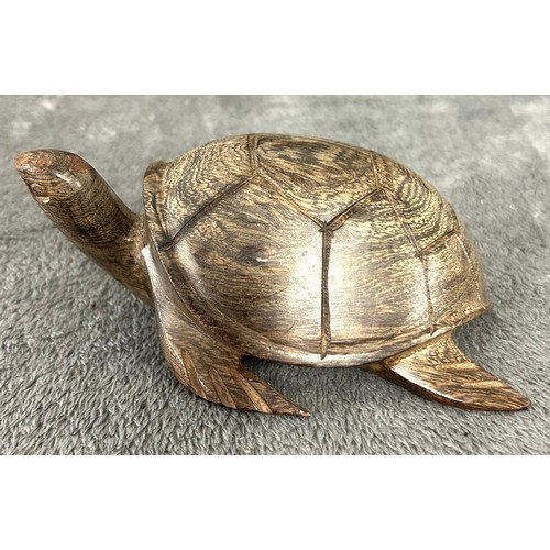 43 - A carved hardwood model of a turtle, 14cms overall, inscribed U-615 Kptit Ralph Kapitzky 3-U.FI 1-9-... 