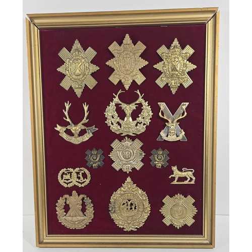 235 - 30 Scottish Glengarry badges, mostly restrikes, 6 collar badges and a title mounted in 3 frames and ... 