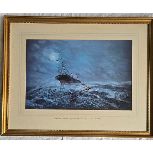 23 - A pair of prints of maritime interest by E D WALKER, each 57cms x 37cms, depicting 3-mastered barque... 