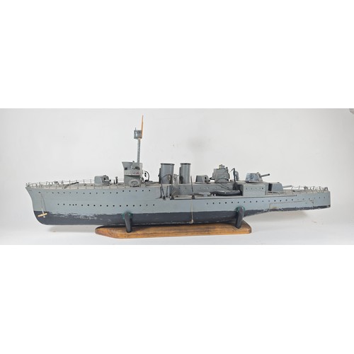 50 - 2 wooden scale models of British WWII Naval ships. One a Battleship possibly representing HMS Hood o... 