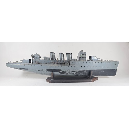 50 - 2 wooden scale models of British WWII Naval ships. One a Battleship possibly representing HMS Hood o... 