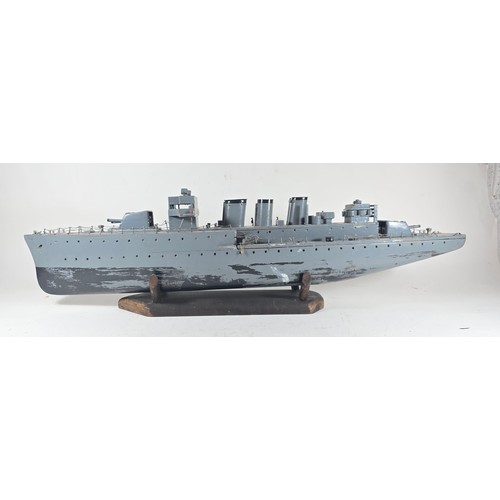 50 - 2 wooden scale models of British WWII Naval ships. One a Battleship possibly representing HMS Hood o... 