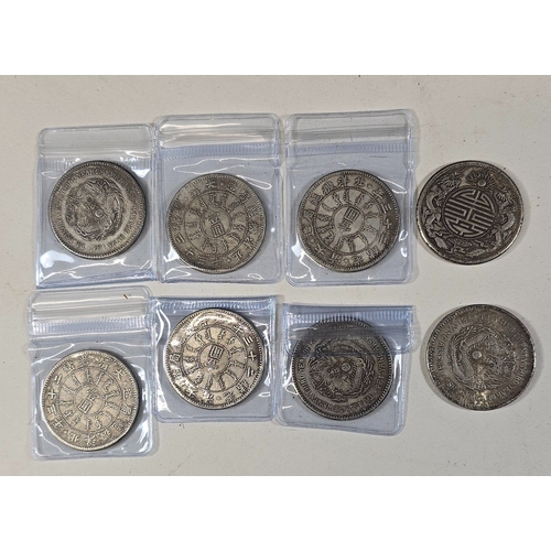 20 - A small Polish 17th century hammered silver coin, Poor; also 7 Chinese Pei Yang Arsenal 