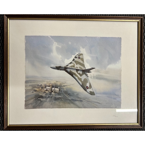 54 - 3 assorted coloured prints comprising a Vulcan bomber in flight printed Eric H Day and numbered 329/... 