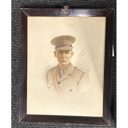 41 - 3 assorted framed portraits of unidentified military officers comprising a black and wite photo-port... 