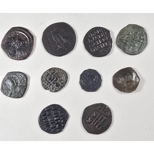 18 - 10 Various coins inc; Medieval Templar Trachy, 3 Basil II, also Anastasius. GC