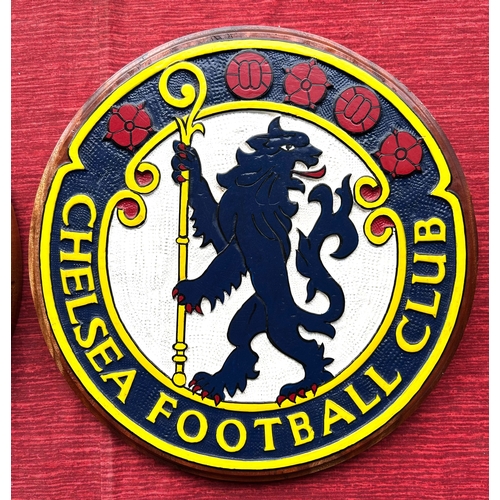 19 - Football interest. CHELSEA F.C. circular wooden plaque depicting a Chelsea Pensioner with the words ... 
