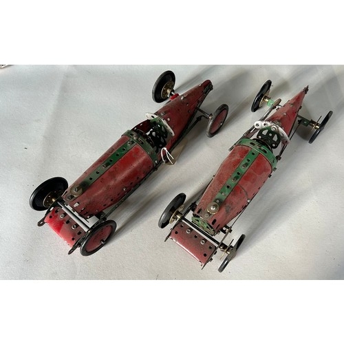 10 - 4x nicely built MECCANO Bugatti style racing cars, in red and green metal parts. Also includes a sma... 