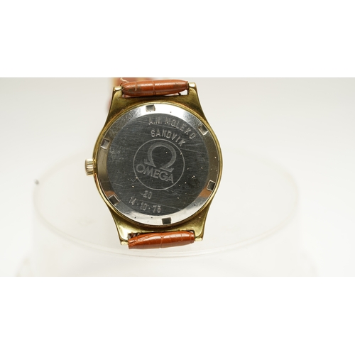 22 - Omega Geneve Automatic in gold plate. 36mm. Reference 166.0169. Gold dial with gilt and onyx indices... 