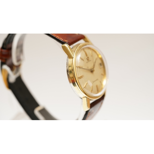 23 - Omega Seamster gold capped and steel. Reference 14384 3 SC. 33mm. White dial has some damage, date a... 