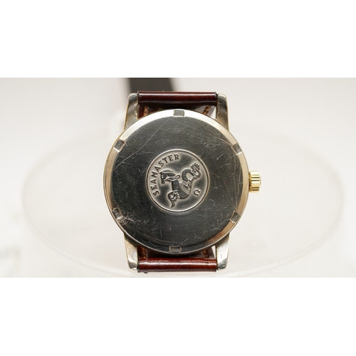23 - Omega Seamster gold capped and steel. Reference 14384 3 SC. 33mm. White dial has some damage, date a... 