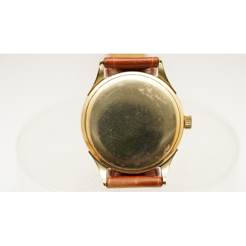51 - Omega bumper automatic in 14kt gold 'Jumbo' case. 35mm. Silver tone dial with sub-seconds, gilt Arab... 